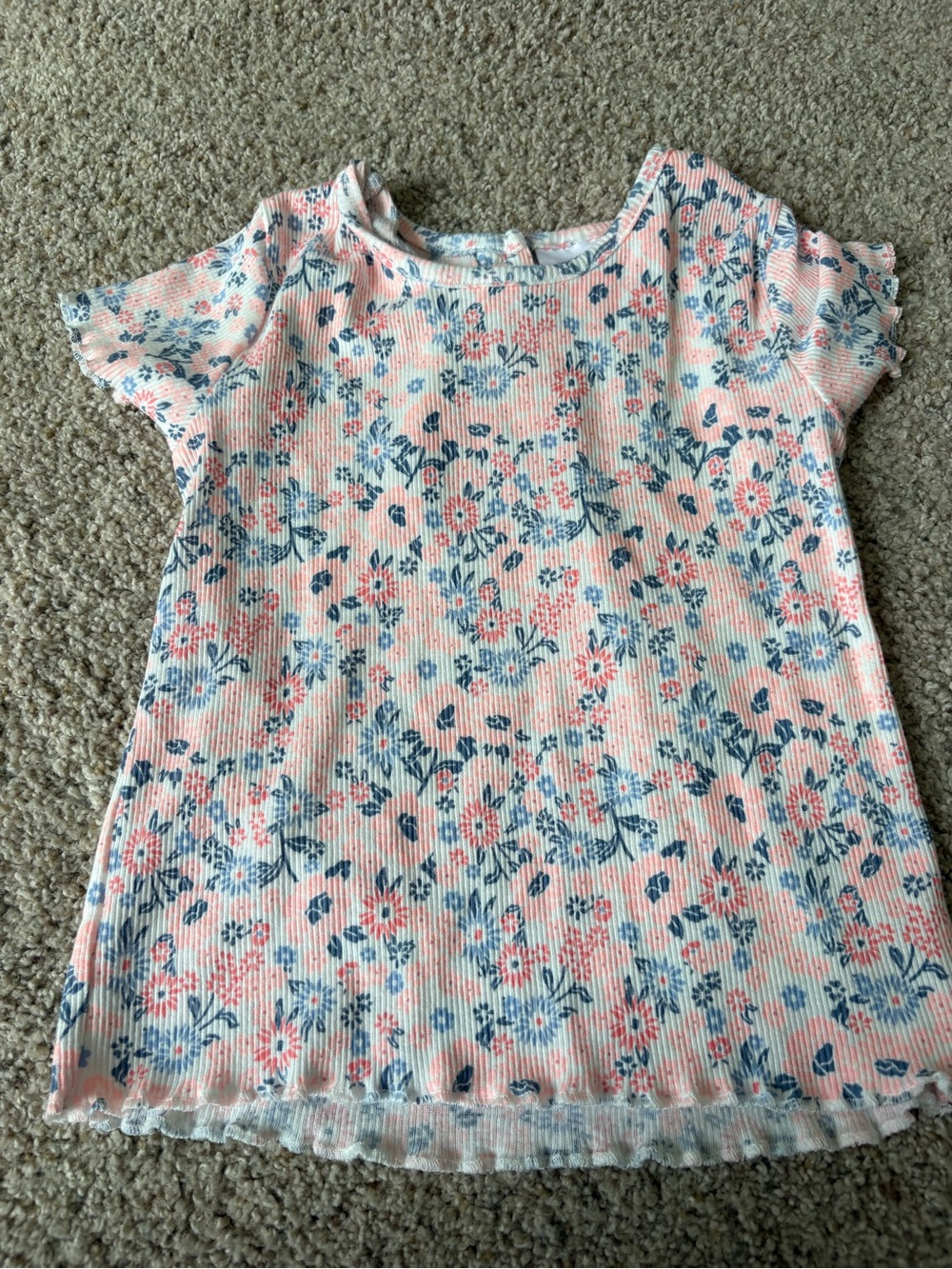 Little Lass Toddler Girl Spring T Shirt 4T White With Blue Coral Pink Flowers